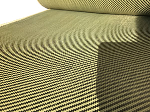 KEVLAR ARAMID  Fabric - 8 in x 50 ft - Ylw/Blk Twill - 240g/m2 - 3K TOW