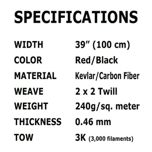 KEVLAR ARAMID  Fabric - 1 meter x 25 ft - Twill  - 240g/m2 - 3K TOW