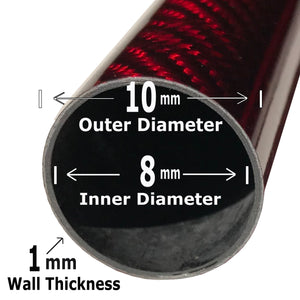 Carbon-Kevlar Fiber Tubing  - 10mm x 8mm x 500mm - 3K Roll Wrap-High Gloss-Red