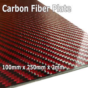 (4) Red Carbon Fiber Plate - 100mm x 250mm x 2mm Thick - 100% -3K Tow, Plain Weave -High Gloss Surface (2) Plates