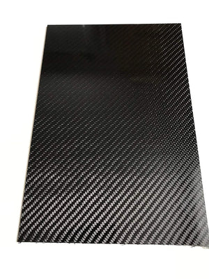 Carbon Fiber Flat Plate - 100mm x 250mm x 2mm Thick - 100% -3K Tow, Plain Weave -High Gloss Surface