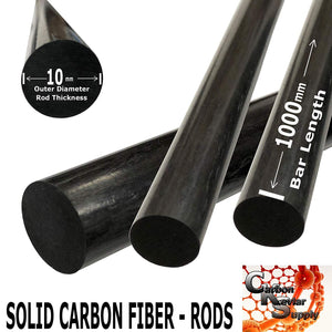 (1) Piece - 10mm x 1000mm Carbon Fiber RODS - Solid Pultruded Round Rods. Super High Strength for RC Hobbies, Drones, Special Projects
