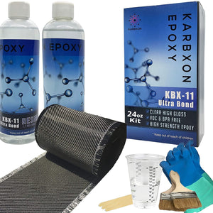 Carbon Fiber Repair KIT – 4”- Wide Twill Weave 3K Carbon Fabric Cloth - KARBXON Clear Epoxy Resin – Restore Fix Cracks, Bikes, Boats, Walls, Concrete, Plastic & Metal – EZ Follow Instructions