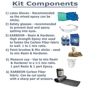 Carbon Fiber Repair KIT – 4”- Wide Twill Weave 3K Carbon Fabric Cloth - KARBXON Clear Epoxy Resin – Restore Fix Cracks, Bikes, Boats, Walls, Concrete, Plastic & Metal – EZ Follow Instructions