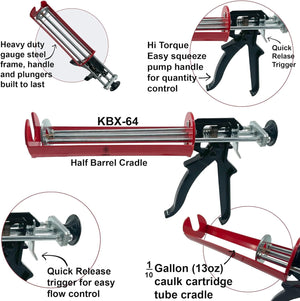 KARBXON – KBX64 - Professional 1/10 Gallon Caulk Gun - 25:1 Thrust Ratio - Heavy Duty - Dripless - 13oz Cartridges - Caulking Tool Gun for Silicone Sealants & Other Adhesives - Built to last - QTY