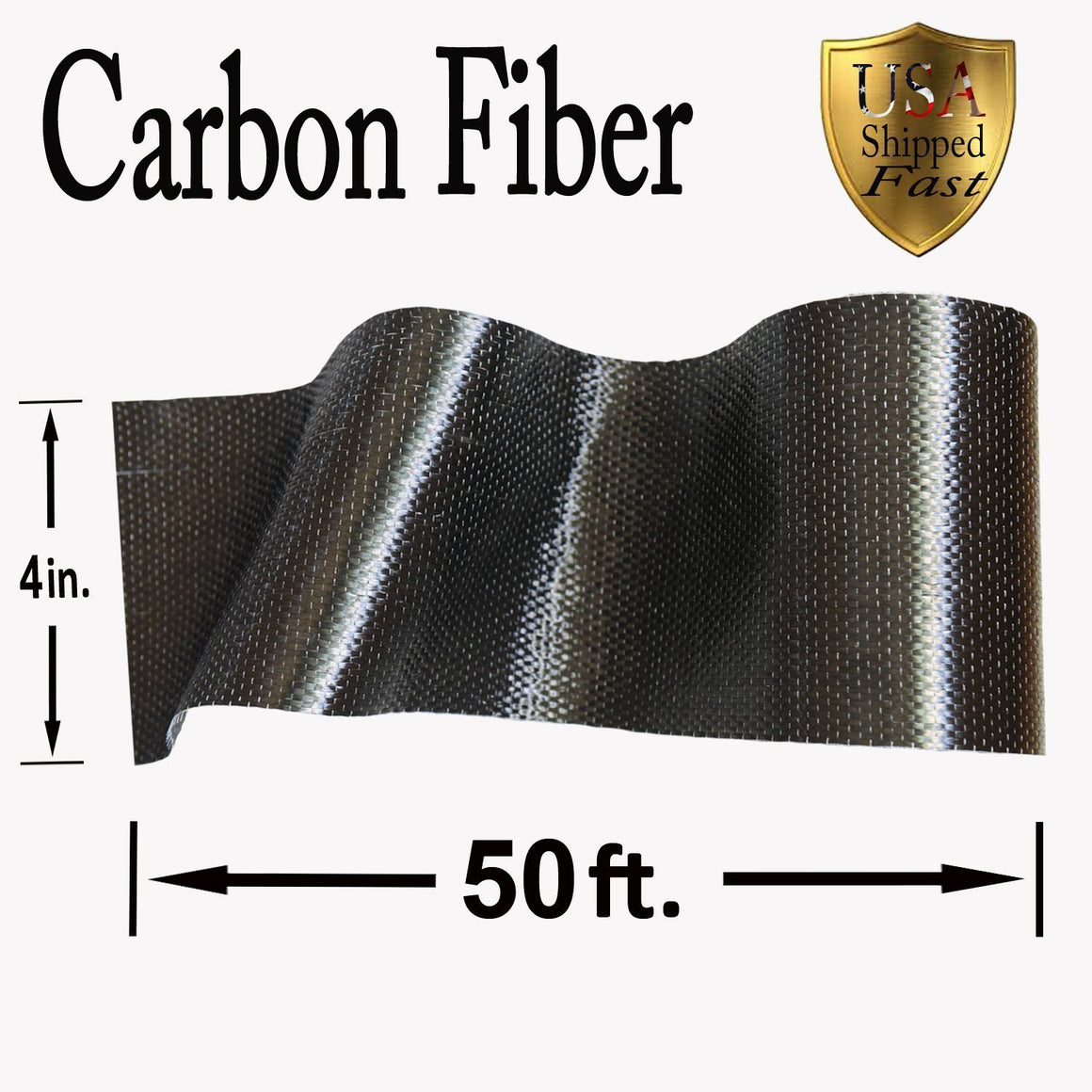 CARBON FIBER - 3K TOW - 50 ft. x 4" in. - High Strength Fabric