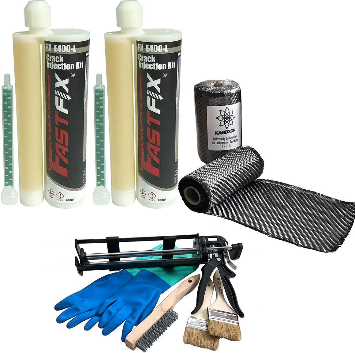 KARBXON - Concrete Crack Repair KIT - Carbon Fiber Concrete reinforcing Fiber Fabric - Crack Repair epoxy - Complete kit for All Concrete, Basements, Foundation Wall Repairs-All You Need