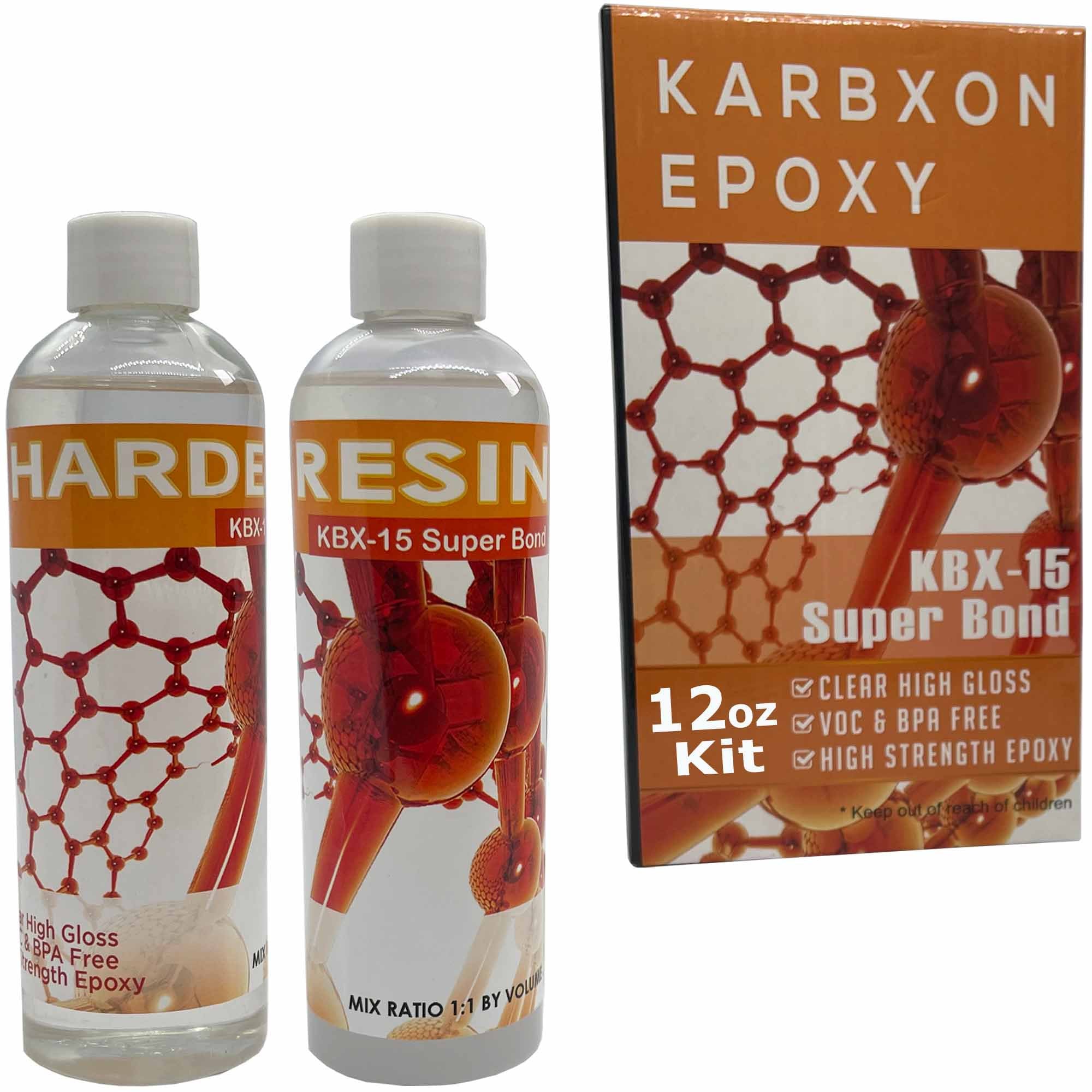 KARBXON KBX-15 Super Bond - Epoxy Resin Kit - 2 Part Crystal Clear epoxy - High Strength, High Gloss VOC & BPA Free - UV Resistant - Multi Purpose, Fiberglass, Carbon Fiber, Surface Coating (12)