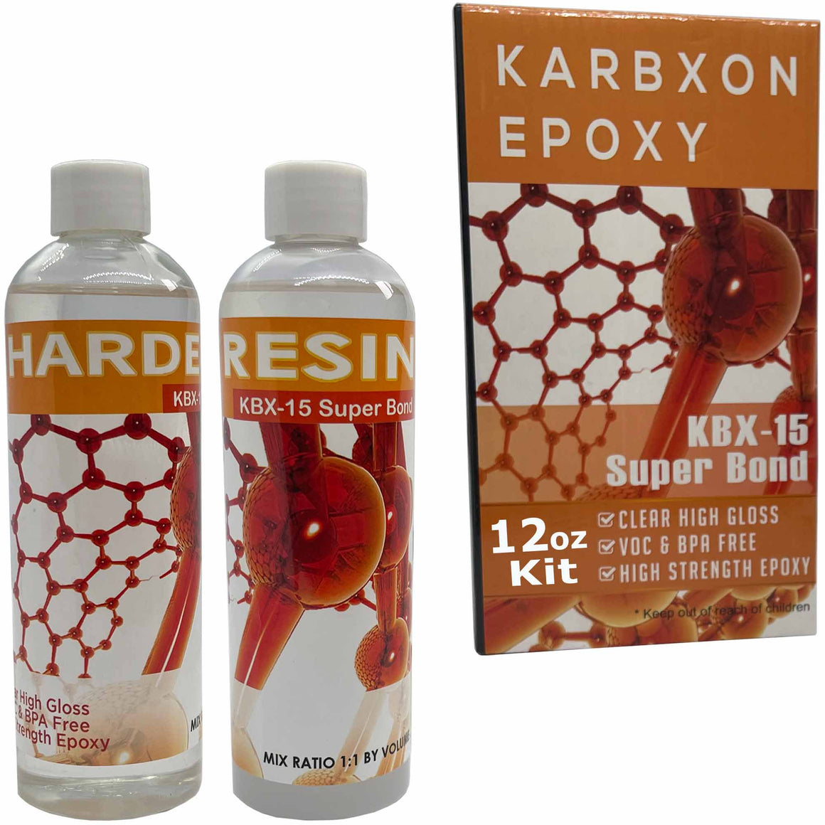 KARBXON KBX-15 Super Bond - Epoxy Resin Kit - 2 Part Crystal Clear epoxy - High Strength, High Gloss VOC & BPA Free - UV Resistant - Multi Purpose, Fiberglass, Carbon Fiber, Surface Coating (12)