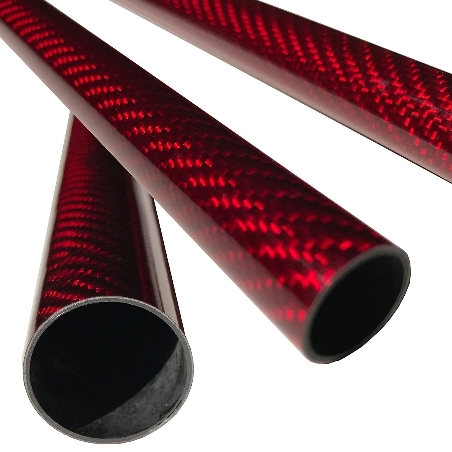 KARBXON Carbon Fiber Tube Red 25mm x 23mm x 1000mm - 3K Twill Glossy Finish - Pack of 2