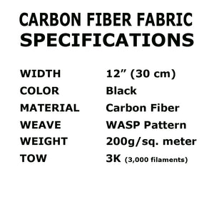 WASP Weave - CARBON FIBER Fabric - 12 in x 10 ft - 220g/m2 - 3K TOW