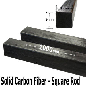 Pultruded Carbon Fiber Square Rods - 9mm x 9mm x 1000mm - High Strength Solid Rods