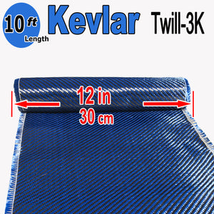 KEVLAR ARAMID  Fabric - 12 in x 10 ft - Twill  - 240g/m2 - 3K TOW (Blue)