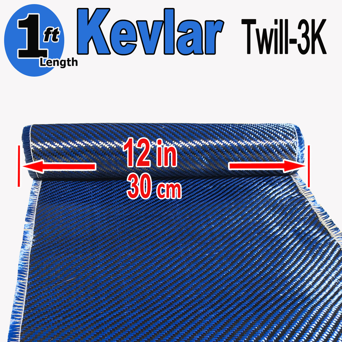 KEVLAR ARAMID  Fabric - 12 in x 1 ft - Twill  - 240g/m2 - 3K TOW (Blue)