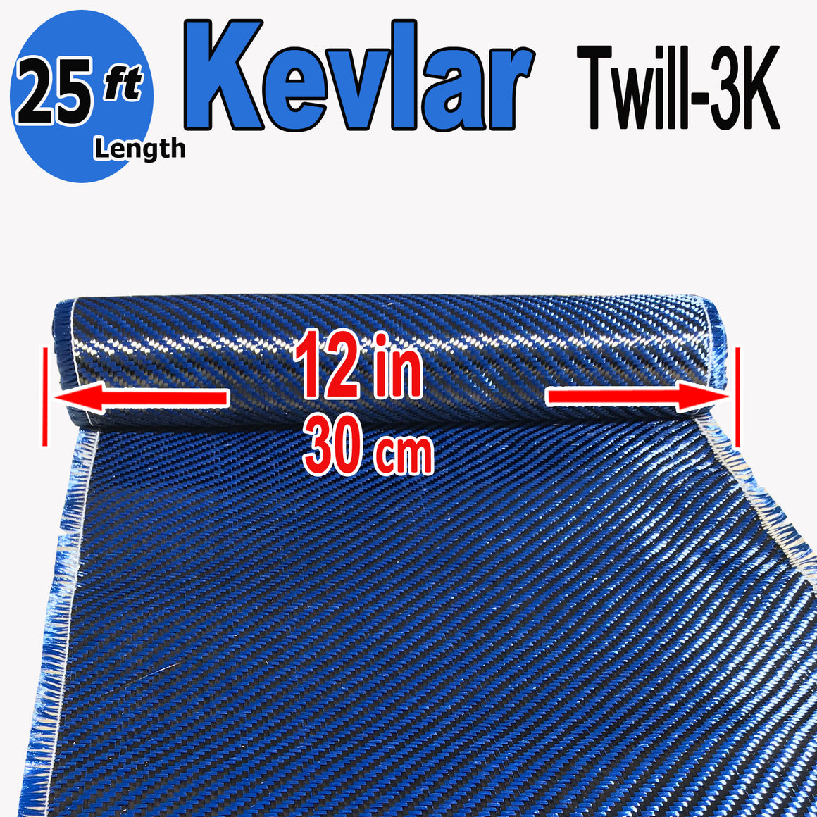 KEVLAR ARAMID  Fabric - 12 in x 25 ft - Twill  - 240g/m2 - 3K TOW (Blue)
