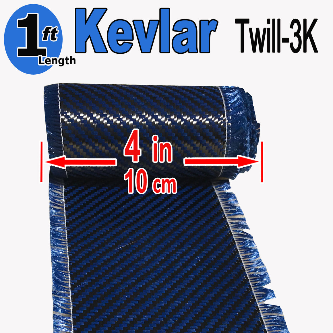 KEVLAR ARAMID  Fabric - 4 in x 1 ft - Twill  - 240g/m2 - 3K TOW (Blue)
