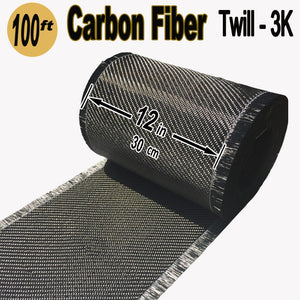 CARBON FIBER Fabric - 12 in x 100 ft - Twill  - 220g/m2 - 3K TOW