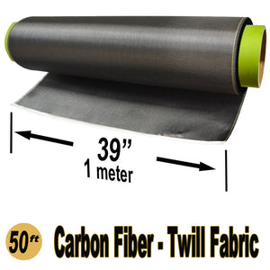 CARBON FIBER Fabric - 1 meter x 50 ft - 2x2 Twill weave - 220g/m2 - 3K TOW