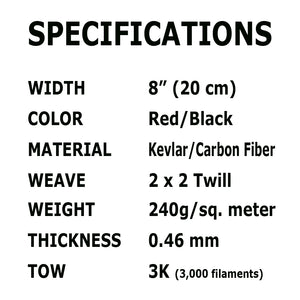 KEVLAR ARAMID  Fabric - 8 in x 1 ft - Twill  - 240g/m2 - 3K TOW