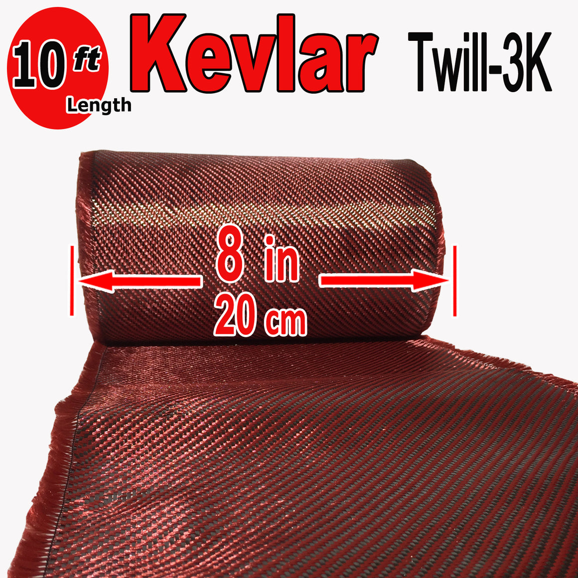 KEVLAR ARAMID  Fabric - 8 in x 10 ft - Twill  - 240g/m2 - 3K TOW