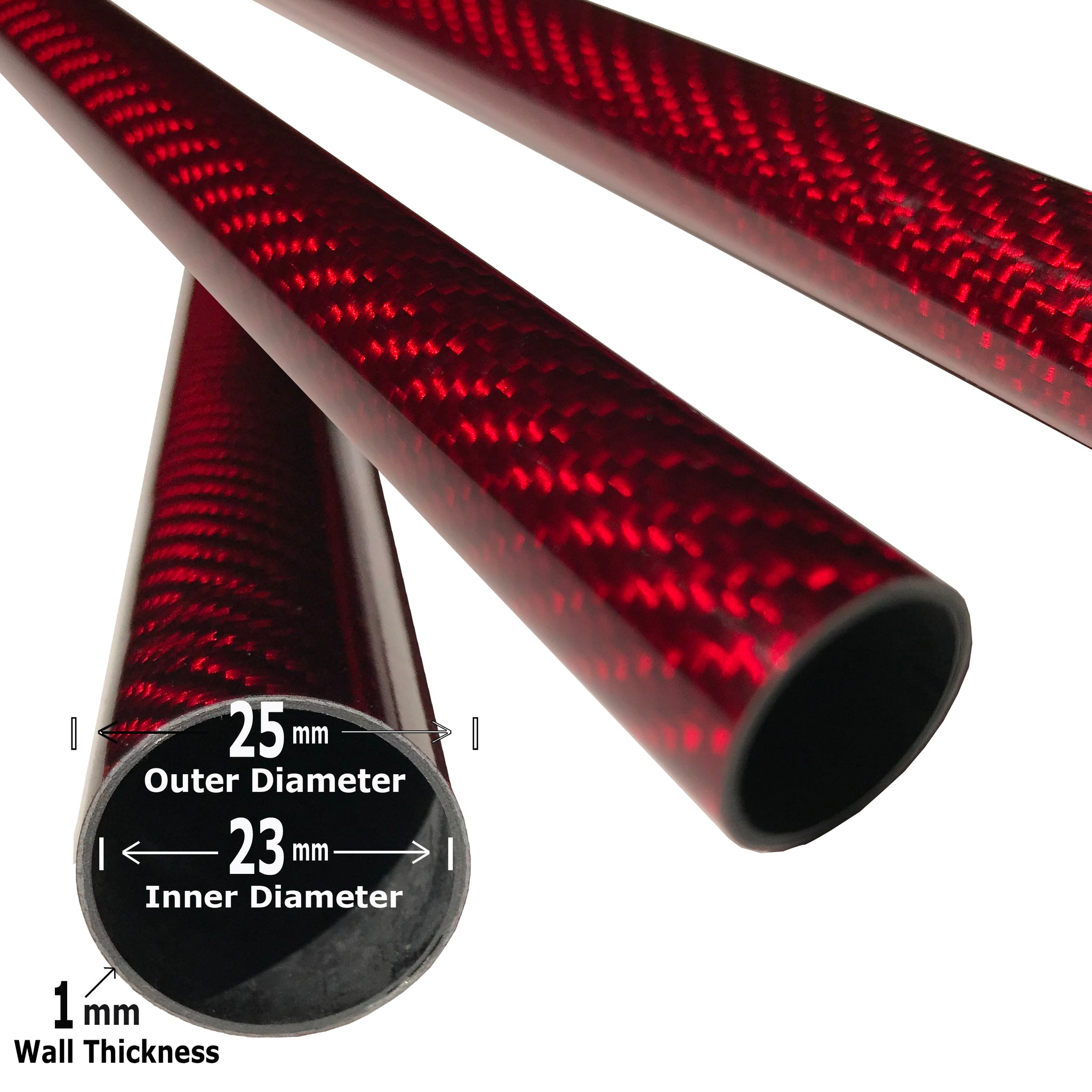 Carbon Fiber Kevlar Tubing - 25mm x 23mm x 1000mm - 3K Roll Wrap