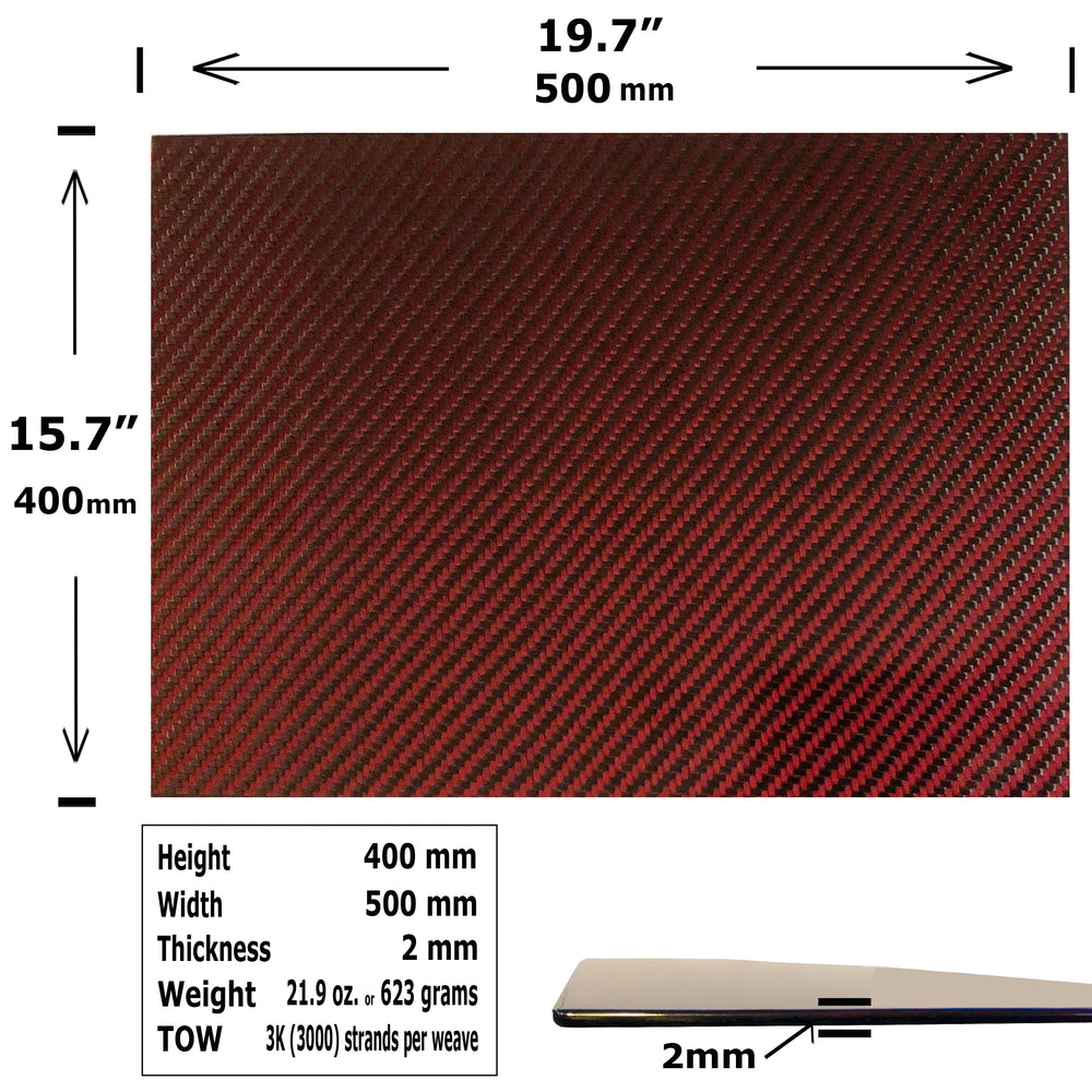 Red Carbon Fiber Plating - 400mm x 500mm x 2mm - 3K Carbon Fiber Plate ...