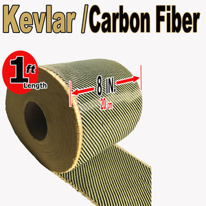 KEVLAR ARAMID  Fabric - 8 in x 1 ft - Ylw/Blk Twill - 240g/m2 - 3K TOW