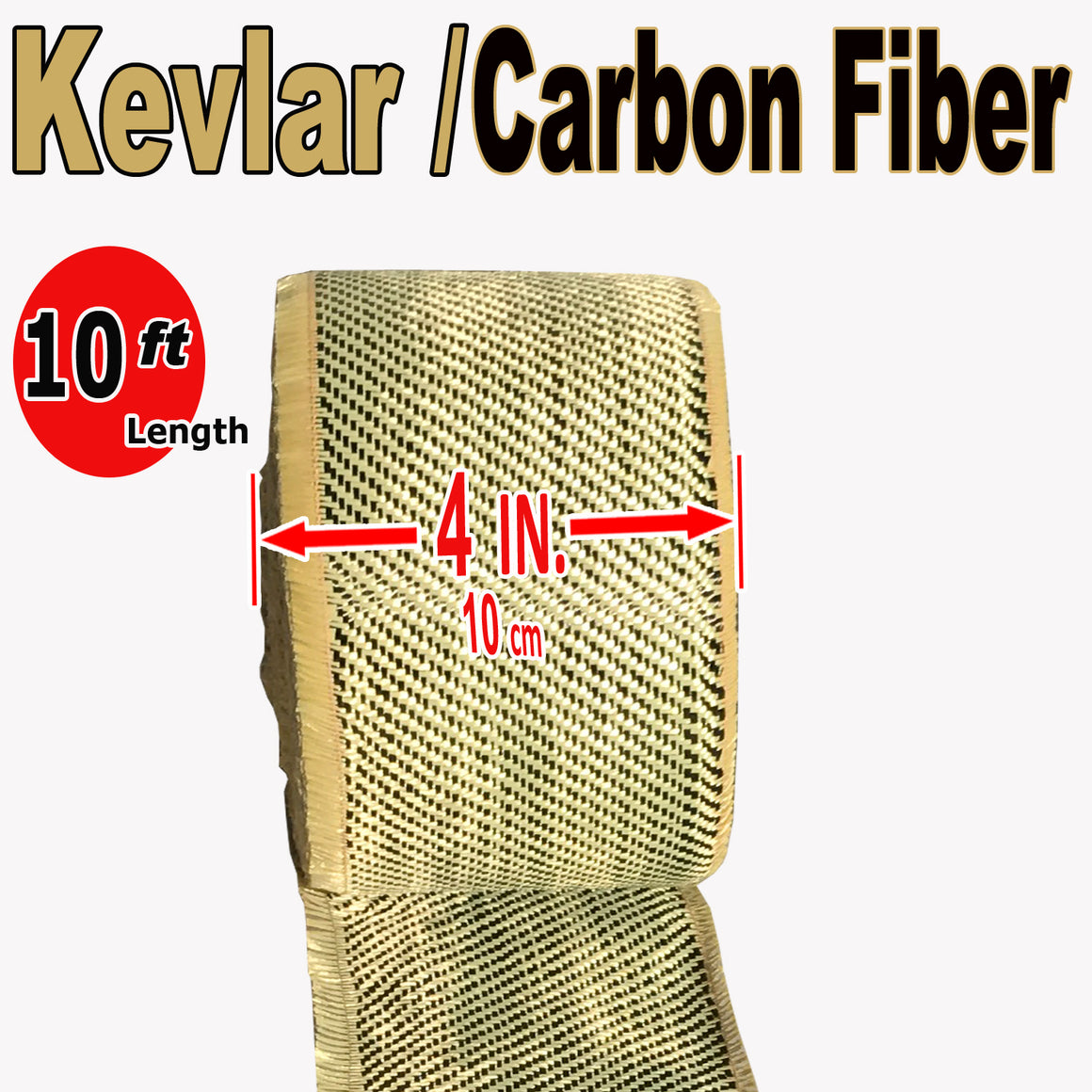 KEVLAR ARAMID  Fabric - 4 in x 10 ft - Ylw/Blk Twill  - 240g/m2 - 3K TOW