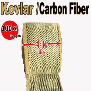 KEVLAR ARAMID  Fabric - 4 in x 100 ft - Ylw/Blk Twill  - 240g/m2 - 3K TOW