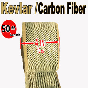 KEVLAR ARAMID  Fabric - 4 in x 50 ft - Ylw/Blk Twill  - 240g/m2 - 3K TOW