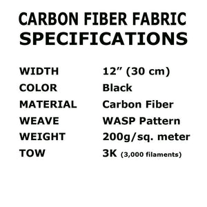 12 in x 5 FT - WASP - Carbon Fiber Fabric - Wasp Weave-3K - 220g-Black