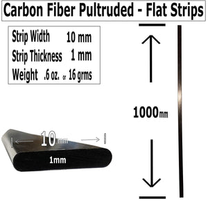 (4) 1mm x 10mm 1000mm - PULTRUDED-Flat Carbon Fiber Bar. 100% Pultruded high Strength Carbon Fiber. Used for Drones, Radio Controlled Vehicles. Projects requiring high Strength Components