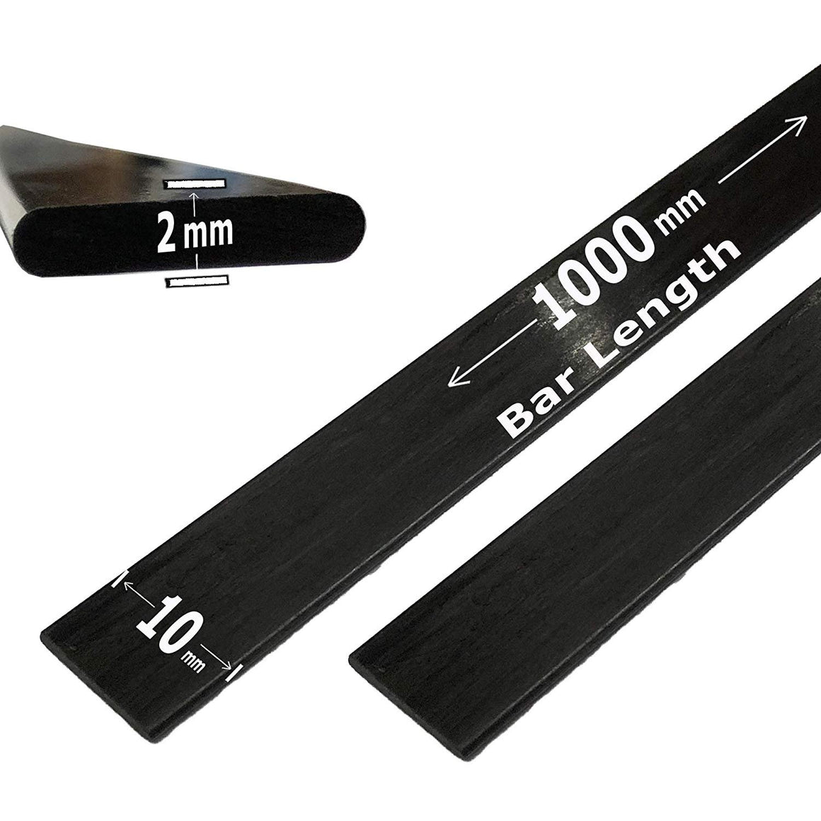 (1) 2mm x 10mm 1000mm - PULTRUDED-Flat Carbon Fiber Bar. 100% Pultruded high Strength Carbon Fiber. Used for Drones, Radio Controlled Vehicles. Projects requiring high Strength Components