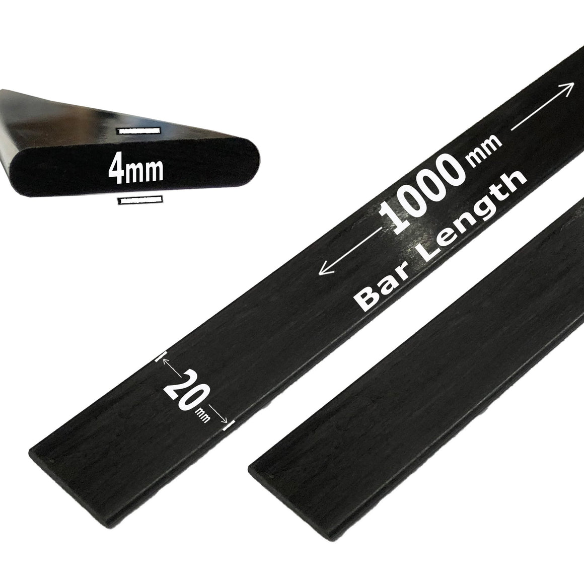 (2) 4mm x 20mm 1000mm - PULTRUDED-Flat Carbon Fiber Bar. 100% Pultruded high Strength Carbon Fiber. Used for Drones, Radio Controlled Vehicles. Projects requiring high Strength Components