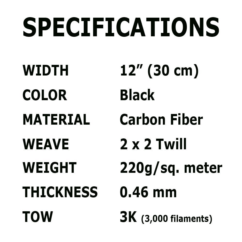 5 Ft -Tissu en fibre de carbone-Twill WEAVE-3K / 220g x 1 Meter