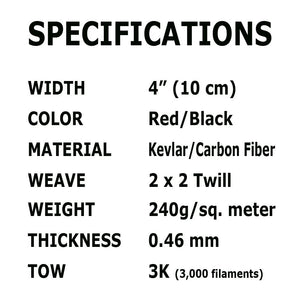 4" x 5 FT Red - KEVLAR FABRIC-2x2 TWILL WEAVE-3K/220g
