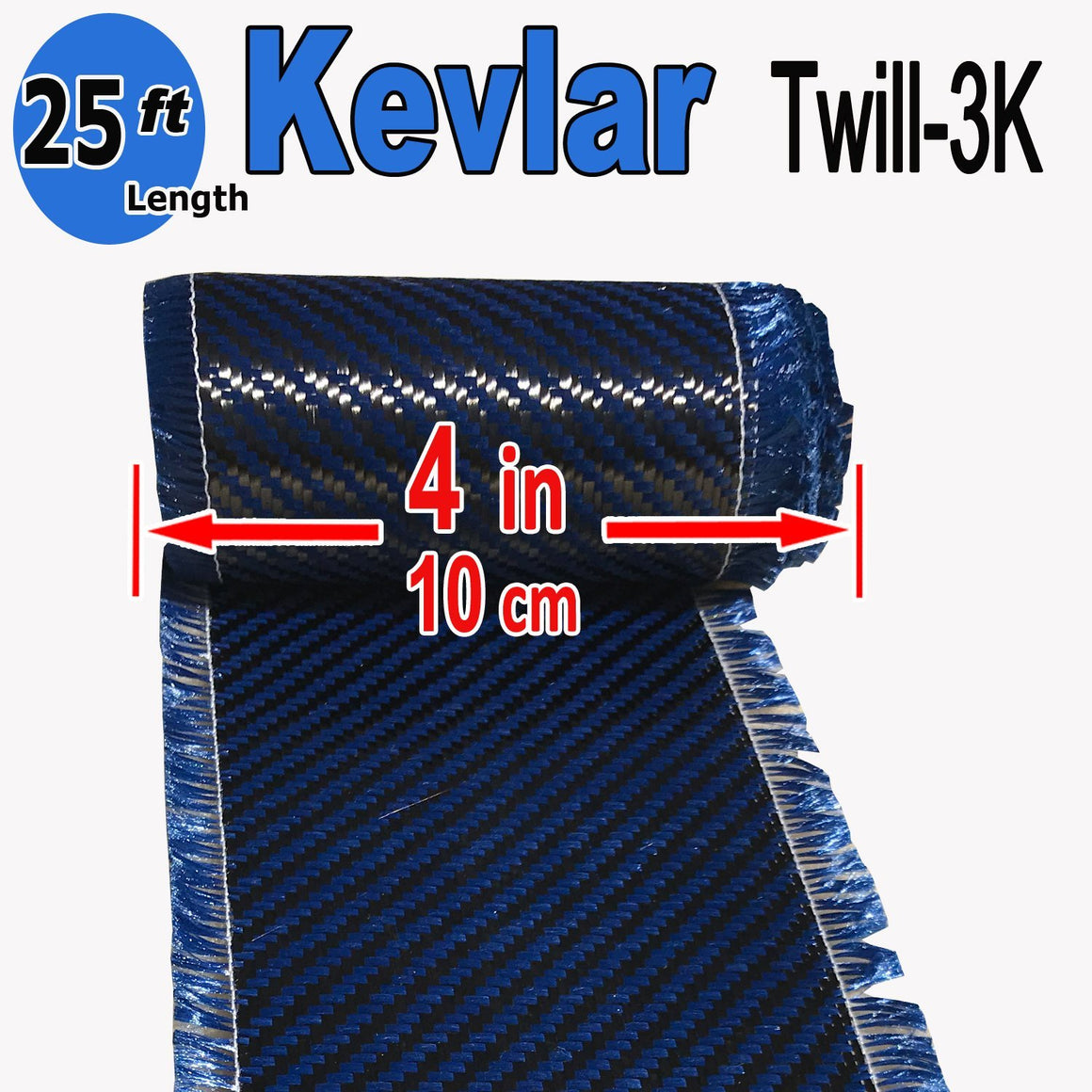 4" x 25 FT - KEVLAR FABRIC-2x2 TWILL WEAVE-3K/240g (Blue)