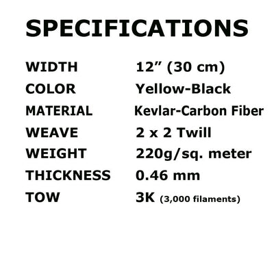 Kevlar Fabric -Yel-10' ft x 1 mtr - 2x2 Twill WEAVE-3K/200g