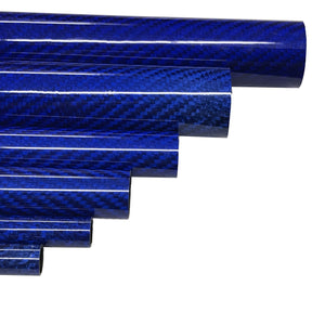 Blue-Carbon Fiber Tube - 25mm x 23mm x 1000mm - 3K Roll Wrapped Fiber Tube Glossy Surface