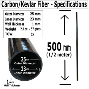 Red Carbon Fiber Tubing - 25mm x 23mm x 500mm - 3K- Plain Weave-High Gloss