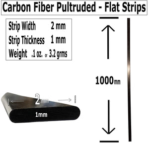 (4) 1mm x 2mm 1000mm - PULTRUDED-Flat Carbon Fiber Bar. 100% Pultruded high Strength Carbon Fiber. Used for Drones, Radio Controlled Vehicles. Projects requiring high Strength Components