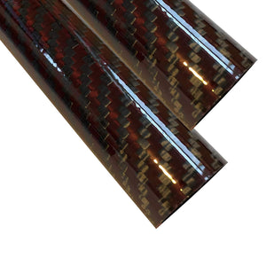 (2) Red-Black Carbon Fiber Tube - 14mm x 12mm x 500mm - 3K Roll Wrapped 100% Carbon Fiber Tube Glossy Surface (2) Tubes