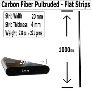 (4) 4mm x 20mm 1000mm - PULTRUDED-Flat Carbon Fiber Bar. 100% Pultruded high Strength Carbon Fiber. Used for Drones, Radio Controlled Vehicles. Projects requiring high Strength Components