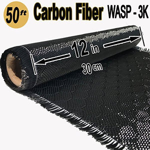 12 in x 50 FT - WASP - Carbon Fiber Fabric - Wasp Weave-3K - 220g-Black