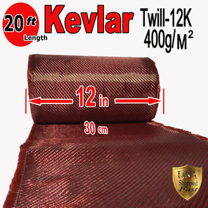 12" x 20 FT Red - KEVLAR FABRIC-2x2 TWILL WEAVE-3K/220g