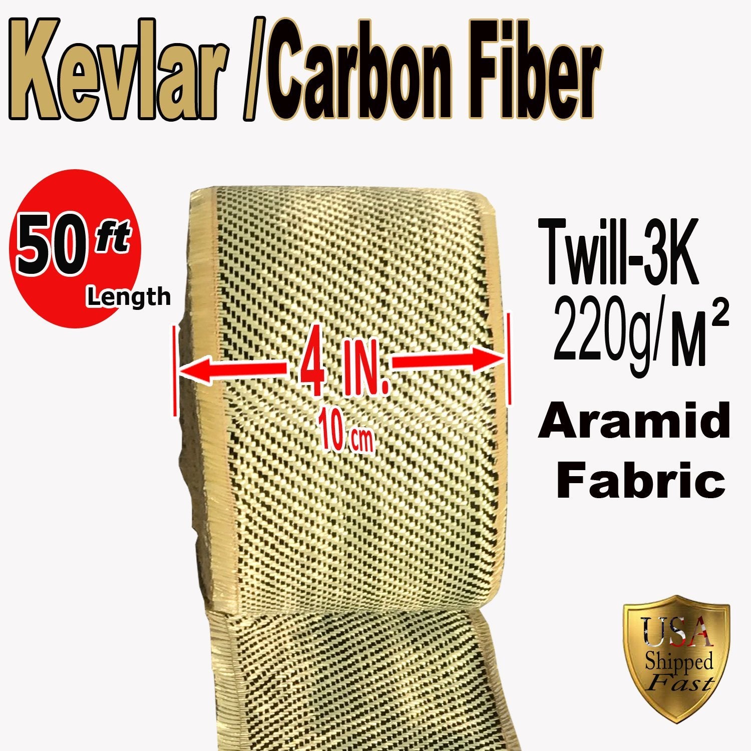 4 x 10 FT - Kevlar FABRIC-2x2 Twill WEAVE-3K/240g (Blue)