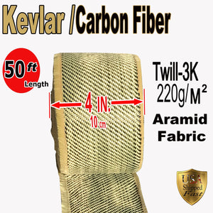 Kevlar Fabric - (YLW-Blk 50 ft x 4 in) 2x2 Twill WEAVE-3K/200g (YLW-Blk 50 ft x 4 in)