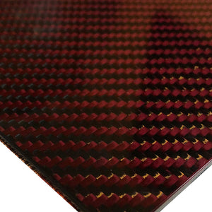 (4) Red Carbon Fiber Plate - 400mm x 500mm x 2mm Thick - 100% -3K Tow, Plain Weave -High Gloss Surface