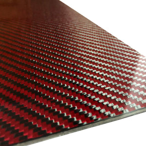 (2) Red Carbon Fiber Plate - 400mm x 500mm x 2mm Thick - 100% -3K Tow, Plain Weave -High Gloss Surface (1) Plate
