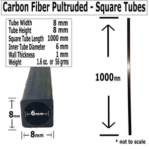 (10) 8mm x 8mm x 1000mm - Pultruded Carbon Fiber - Square Tube-Round Center- RC Hobbies, Drones, Special Projects- RC - (10) Tubes